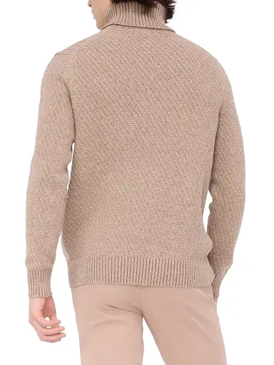 Bugatchi Men's Wool-Cotton Patchwork Turtleneck Sweater - Stone | Thumbnail 5 Bugatchi Men's Wool-Cotton Patchwork Turtleneck Sweater - Stone | Thumbnail 5