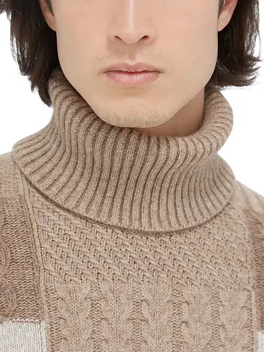 Bugatchi Men's Wool-Cotton Patchwork Turtleneck Sweater - Stone | Thumbnail 6 Bugatchi Men's Wool-Cotton Patchwork Turtleneck Sweater - Stone | Thumbnail 6