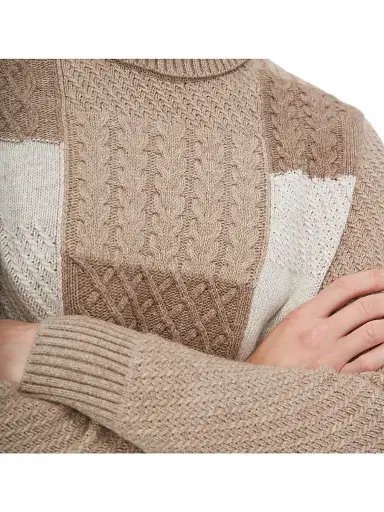 Bugatchi Men's Wool-Cotton Patchwork Turtleneck Sweater - Stone | Thumbnail 7 Bugatchi Men's Wool-Cotton Patchwork Turtleneck Sweater - Stone | Thumbnail 7