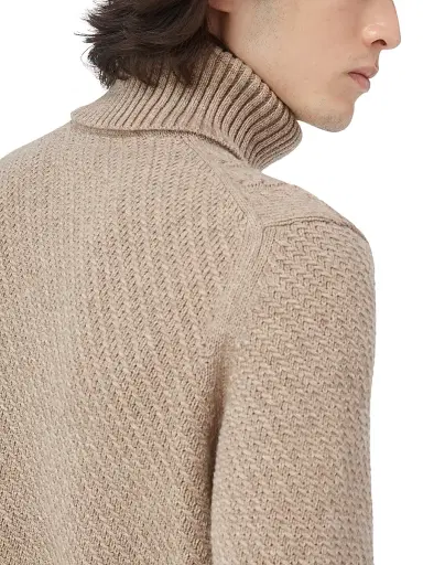 Bugatchi Men's Wool-Cotton Patchwork Turtleneck Sweater - Stone | Thumbnail 8 Bugatchi Men's Wool-Cotton Patchwork Turtleneck Sweater - Stone | Thumbnail 8