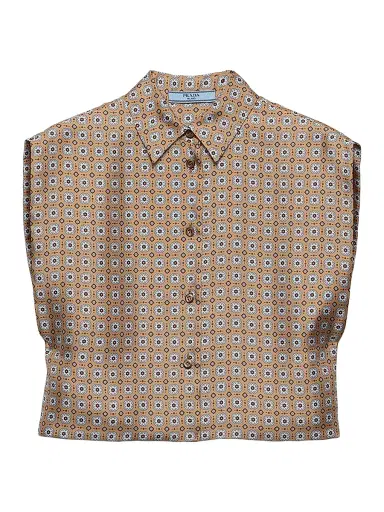 Prada Women's Printed Twill Silk Shirt - Brown | Thumbnail 1 Prada Women's Printed Twill Silk Shirt - Brown | Thumbnail 1