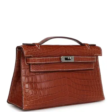 HERMÈS Pre-owned Hermes Kelly Pochette Fauve Matte Niloticus Crocodile Ruthenium Hardware | Thumbnail 2 HERMÈS Pre-owned Hermes Kelly Pochette Fauve Matte Niloticus Crocodile Ruthenium Hardware | Thumbnail 2