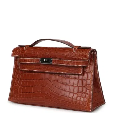 HERMÈS Pre-owned Hermes Kelly Pochette Fauve Matte Niloticus Crocodile Ruthenium Hardware | Thumbnail 3 HERMÈS Pre-owned Hermes Kelly Pochette Fauve Matte Niloticus Crocodile Ruthenium Hardware | Thumbnail 3