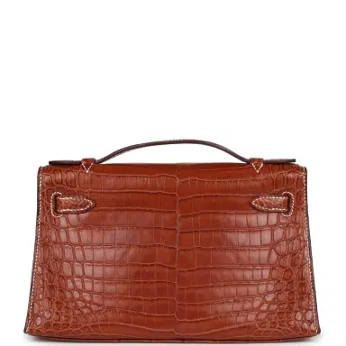 HERMÈS Pre-owned Hermes Kelly Pochette Fauve Matte Niloticus Crocodile Ruthenium Hardware | Thumbnail 5 HERMÈS Pre-owned Hermes Kelly Pochette Fauve Matte Niloticus Crocodile Ruthenium Hardware | Thumbnail 5