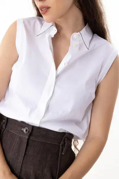 Brunello Cucinelli Shiny Trim Sleeveless Shirt | Thumbnail 3 Brunello Cucinelli Shiny Trim Sleeveless Shirt | Thumbnail 3