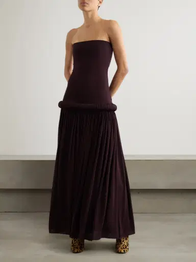 Alaïa Strapless Pleated Stretch-jersey Midi Dress | Thumbnail 2 Alaïa Strapless Pleated Stretch-jersey Midi Dress | Thumbnail 2