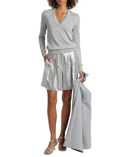 Michael Kors Collection Women's Sequined Pleated Shorts - Pearl Silver | Thumbnail 2 Michael Kors Collection Women's Sequined Pleated Shorts - Pearl Silver | Thumbnail 2