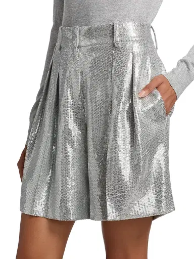 Michael Kors Collection Women's Sequined Pleated Shorts - Pearl Silver | Thumbnail 4 Michael Kors Collection Women's Sequined Pleated Shorts - Pearl Silver | Thumbnail 4
