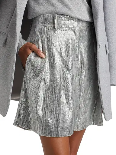 Michael Kors Collection Women's Sequined Pleated Shorts - Pearl Silver | Thumbnail 6 Michael Kors Collection Women's Sequined Pleated Shorts - Pearl Silver | Thumbnail 6
