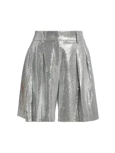 Michael Kors Collection Women's Sequined Pleated Shorts - Pearl Silver | Thumbnail 1 Michael Kors Collection Women's Sequined Pleated Shorts - Pearl Silver | Thumbnail 1