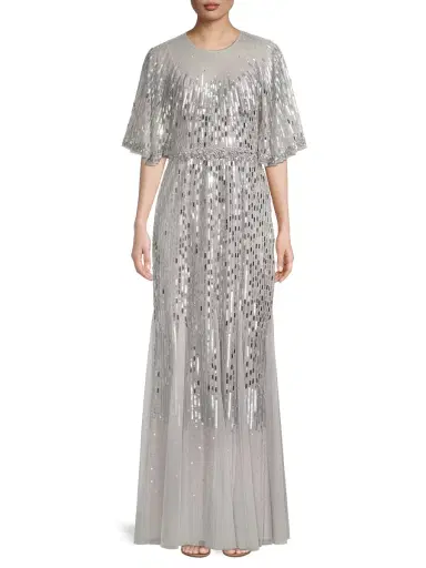 Aidan Mattox Women's Beaded Caped Gown - Silver | Thumbnail 2 Aidan Mattox Women's Beaded Caped Gown - Silver | Thumbnail 2