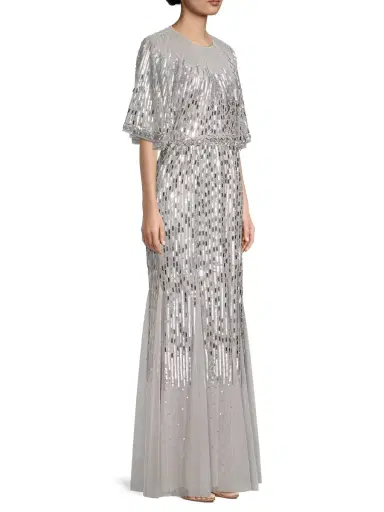 Aidan Mattox Women's Beaded Caped Gown - Silver | Thumbnail 3 Aidan Mattox Women's Beaded Caped Gown - Silver | Thumbnail 3