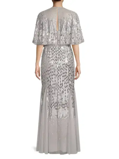 Aidan Mattox Women's Beaded Caped Gown - Silver | Thumbnail 4 Aidan Mattox Women's Beaded Caped Gown - Silver | Thumbnail 4