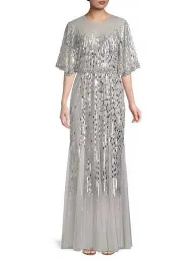 Aidan Mattox Women's Beaded Caped Gown - Silver | Thumbnail 1 Aidan Mattox Women's Beaded Caped Gown - Silver | Thumbnail 1