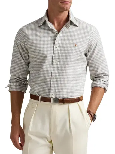 Polo Ralph Lauren Men's Classic-Fit Gingham Oxford Shirt - Grey Heather White | Thumbnail 3 Polo Ralph Lauren Men's Classic-Fit Gingham Oxford Shirt - Grey Heather White | Thumbnail 3