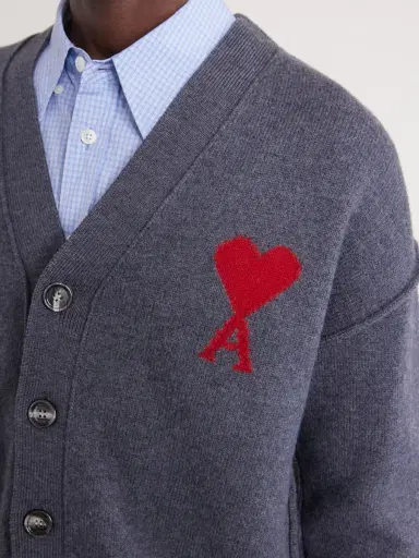 AMI PARIS Logo-Intarsia Merino Wool Cardigan - Men | Thumbnail 5 AMI PARIS Logo-Intarsia Merino Wool Cardigan - Men | Thumbnail 5
