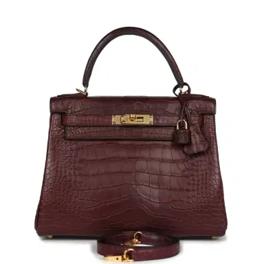 HERMÈS Hermes Kelly Retourne 28 Bordeaux Matte Alligator Gold Hardware | Thumbnail 1 HERMÈS Hermes Kelly Retourne 28 Bordeaux Matte Alligator Gold Hardware | Thumbnail 1