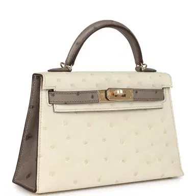 HERMÈS Hermes Special Order (HSS) Kelly Sellier 20 Beton and Gris Tourterelle Ostrich Permabrass Hardware | Thumbnail 2 HERMÈS Hermes Special Order (HSS) Kelly Sellier 20 Beton and Gris Tourterelle Ostrich Permabrass Hardware | Thumbnail 2