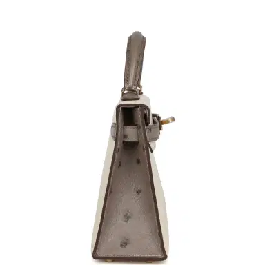 HERMÈS Hermes Special Order (HSS) Kelly Sellier 20 Beton and Gris Tourterelle Ostrich Permabrass Hardware | Thumbnail 3 HERMÈS Hermes Special Order (HSS) Kelly Sellier 20 Beton and Gris Tourterelle Ostrich Permabrass Hardware | Thumbnail 3