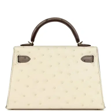 HERMÈS Hermes Special Order (HSS) Kelly Sellier 20 Beton and Gris Tourterelle Ostrich Permabrass Hardware | Thumbnail 4 HERMÈS Hermes Special Order (HSS) Kelly Sellier 20 Beton and Gris Tourterelle Ostrich Permabrass Hardware | Thumbnail 4