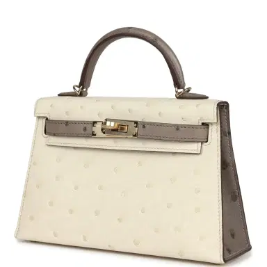 HERMÈS Hermes Special Order (HSS) Kelly Sellier 20 Beton and Gris Tourterelle Ostrich Permabrass Hardware | Thumbnail 5 HERMÈS Hermes Special Order (HSS) Kelly Sellier 20 Beton and Gris Tourterelle Ostrich Permabrass Hardware | Thumbnail 5