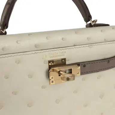 HERMÈS Hermes Special Order (HSS) Kelly Sellier 20 Beton and Gris Tourterelle Ostrich Permabrass Hardware | Thumbnail 7 HERMÈS Hermes Special Order (HSS) Kelly Sellier 20 Beton and Gris Tourterelle Ostrich Permabrass Hardware | Thumbnail 7