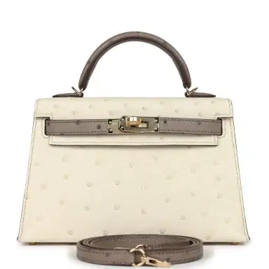 HERMÈS Hermes Special Order (HSS) Kelly Sellier 20 Beton and Gris Tourterelle Ostrich Permabrass Hardware | Thumbnail 1 HERMÈS Hermes Special Order (HSS) Kelly Sellier 20 Beton and Gris Tourterelle Ostrich Permabrass Hardware | Thumbnail 1