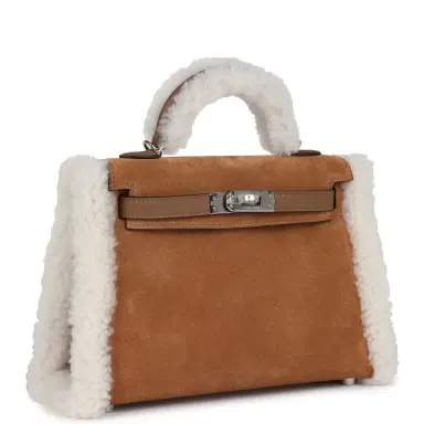 HERMÈS Hermes Teddy Kelly 20 Chamois Shearling and Swift Palladium Hardware | Thumbnail 2 HERMÈS Hermes Teddy Kelly 20 Chamois Shearling and Swift Palladium Hardware | Thumbnail 2