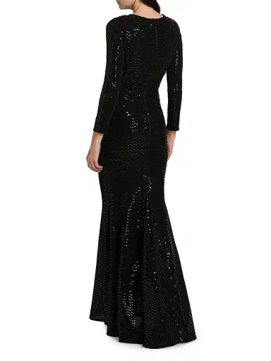 Talbot Runhof Women's Foil Jersey Long-Sleeve Gown - Black | Thumbnail 5 Talbot Runhof Women's Foil Jersey Long-Sleeve Gown - Black | Thumbnail 5