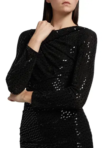 Talbot Runhof Women's Foil Jersey Long-Sleeve Gown - Black | Thumbnail 6 Talbot Runhof Women's Foil Jersey Long-Sleeve Gown - Black | Thumbnail 6