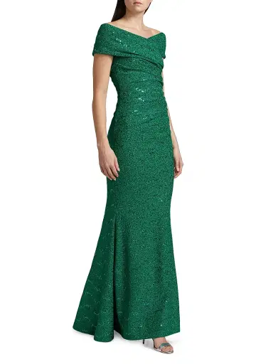 Talbot Runhof Women's Sequined Metallic Jersey Gown - Billiard | Thumbnail 2 Talbot Runhof Women's Sequined Metallic Jersey Gown - Billiard | Thumbnail 2