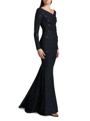 Talbot Runhof Women's Mesh Paillettes Mermaid Gown - Royal Navy | Thumbnail 2 Talbot Runhof Women's Mesh Paillettes Mermaid Gown - Royal Navy | Thumbnail 2