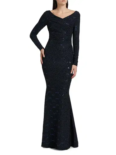 Talbot Runhof Women's Mesh Paillettes Mermaid Gown - Royal Navy | Thumbnail 3 Talbot Runhof Women's Mesh Paillettes Mermaid Gown - Royal Navy | Thumbnail 3