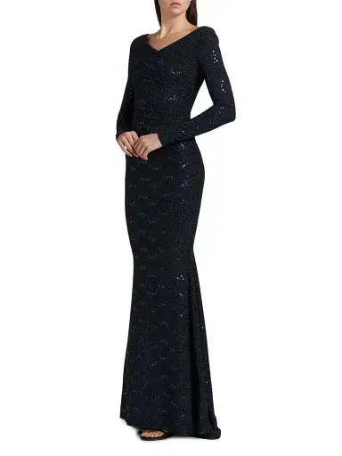 Talbot Runhof Women's Mesh Paillettes Mermaid Gown - Royal Navy | Thumbnail 4 Talbot Runhof Women's Mesh Paillettes Mermaid Gown - Royal Navy | Thumbnail 4