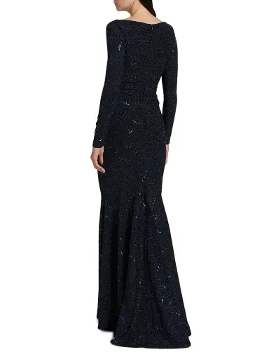 Talbot Runhof Women's Mesh Paillettes Mermaid Gown - Royal Navy | Thumbnail 5 Talbot Runhof Women's Mesh Paillettes Mermaid Gown - Royal Navy | Thumbnail 5