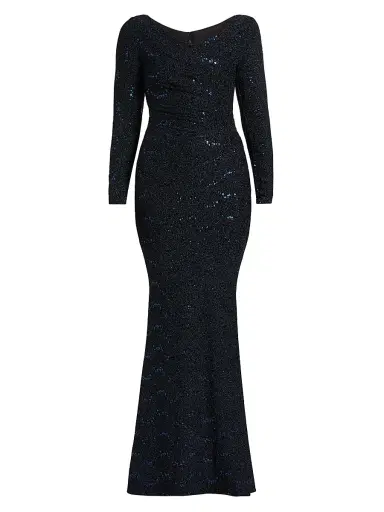 Talbot Runhof Women's Mesh Paillettes Mermaid Gown - Royal Navy | Thumbnail 1 Talbot Runhof Women's Mesh Paillettes Mermaid Gown - Royal Navy | Thumbnail 1