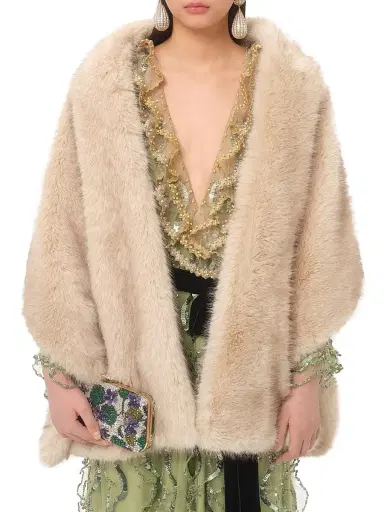 Valentino Garavani Women's Faux Fur Scarf - Ivory Beige | Thumbnail 5 Valentino Garavani Women's Faux Fur Scarf - Ivory Beige | Thumbnail 5