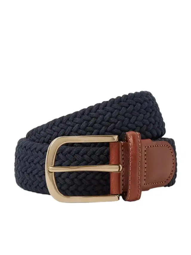3.5cm Leather-Trimmed Woven Elastic Belt - Men 3.5cm Leather-Trimmed Woven Elastic Belt - Men
