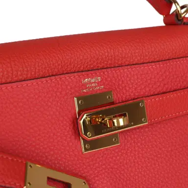HERMÈS Pre-owned Hermes Kelly Retourne 28 Rouge Pivoine Togo Gold Hardware | Thumbnail 7 HERMÈS Pre-owned Hermes Kelly Retourne 28 Rouge Pivoine Togo Gold Hardware | Thumbnail 7