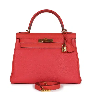 HERMÈS Pre-owned Hermes Kelly Retourne 28 Rouge Pivoine Togo Gold Hardware | Thumbnail 1 HERMÈS Pre-owned Hermes Kelly Retourne 28 Rouge Pivoine Togo Gold Hardware | Thumbnail 1
