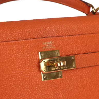 HERMÈS Vintage Hermes Kelly Retourne 32 Orange Togo Gold Hardware | Thumbnail 7 HERMÈS Vintage Hermes Kelly Retourne 32 Orange Togo Gold Hardware | Thumbnail 7