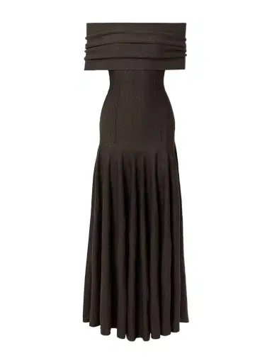 Khaite Ava Off-the-shoulder Pleated Wool-blend Maxi Dress | Thumbnail 1 Khaite Ava Off-the-shoulder Pleated Wool-blend Maxi Dress | Thumbnail 1