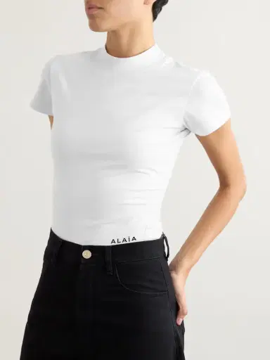 Alaïa Embroidered Stretch-cotton Jersey Bodysuit | Thumbnail 3 Alaïa Embroidered Stretch-cotton Jersey Bodysuit | Thumbnail 3
