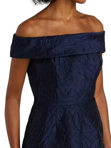 Teri Jon by Rickie Freeman Women's Jacquard Off-The-Shoulder Gown - Navy | Thumbnail 6 Teri Jon by Rickie Freeman Women's Jacquard Off-The-Shoulder Gown - Navy | Thumbnail 6