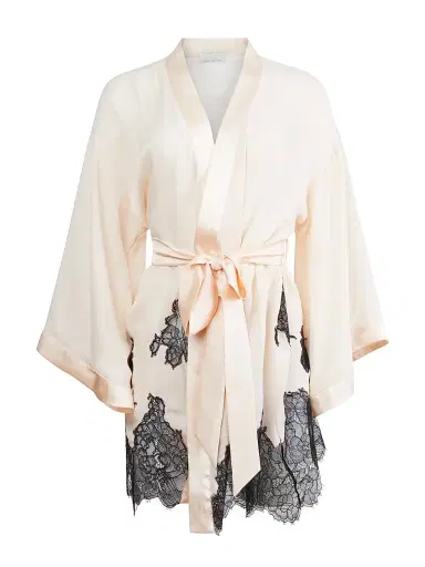 Fleur du Mal Women's Lace Appliqué Silk-Blend Robe - Cloud | Thumbnail 1 Fleur du Mal Women's Lace Appliqué Silk-Blend Robe - Cloud | Thumbnail 1