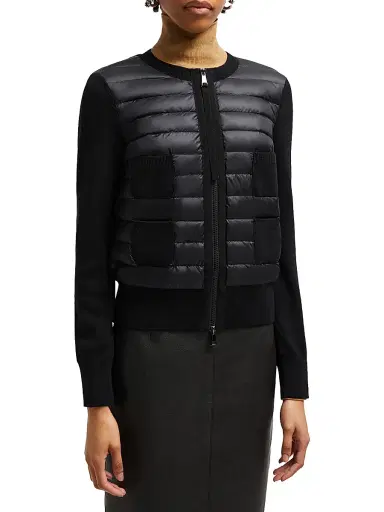 Moncler Women's Padded Down Knit Zip Up Cardigan - Black | Thumbnail 2 Moncler Women's Padded Down Knit Zip Up Cardigan - Black | Thumbnail 2