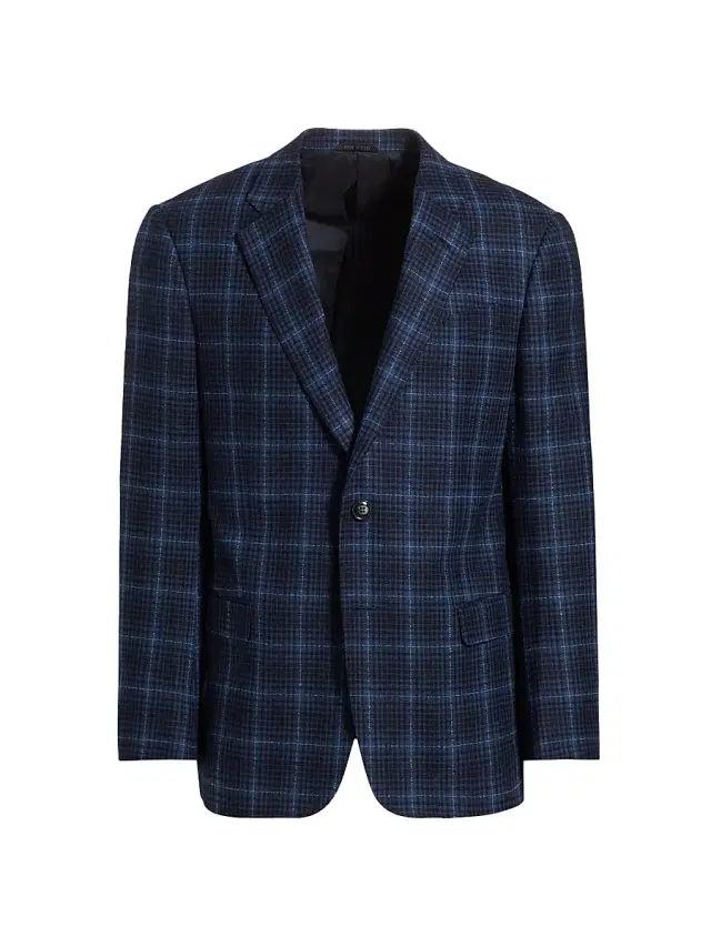 Men's Plaid Wool Single-Breasted Jacket - High Blue Men's Plaid Wool Single-Breasted Jacket - High Blue