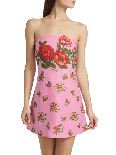 Aston Studio Women's Beatrix Floral Linen Strapless A-Line Minidress - Salmon Bouquet | Thumbnail 3 Aston Studio Women's Beatrix Floral Linen Strapless A-Line Minidress - Salmon Bouquet | Thumbnail 3