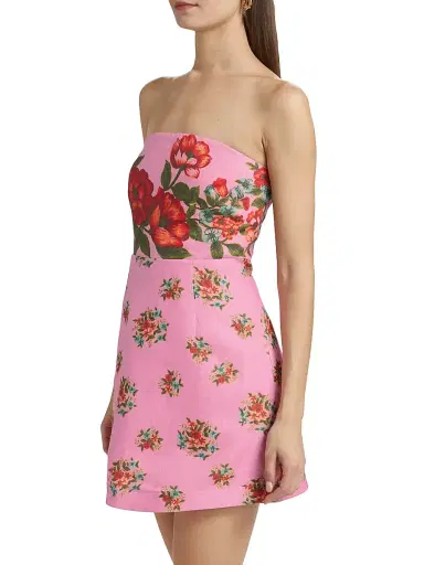 Aston Studio Women's Beatrix Floral Linen Strapless A-Line Minidress - Salmon Bouquet | Thumbnail 4 Aston Studio Women's Beatrix Floral Linen Strapless A-Line Minidress - Salmon Bouquet | Thumbnail 4