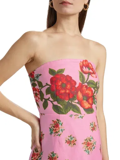 Aston Studio Women's Beatrix Floral Linen Strapless A-Line Minidress - Salmon Bouquet | Thumbnail 6 Aston Studio Women's Beatrix Floral Linen Strapless A-Line Minidress - Salmon Bouquet | Thumbnail 6